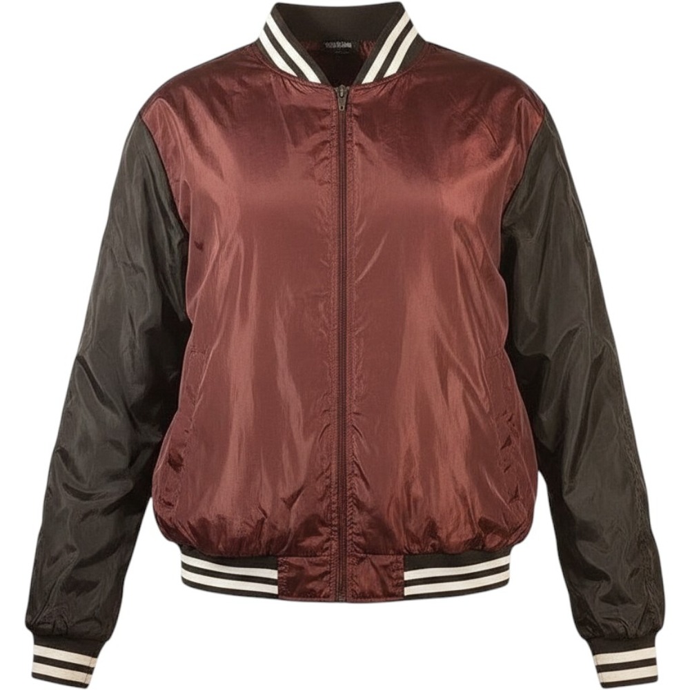 Original Deluxe Jacket Mens XL Burgundy Black Varsity Bomber Full Zip‎ Lined